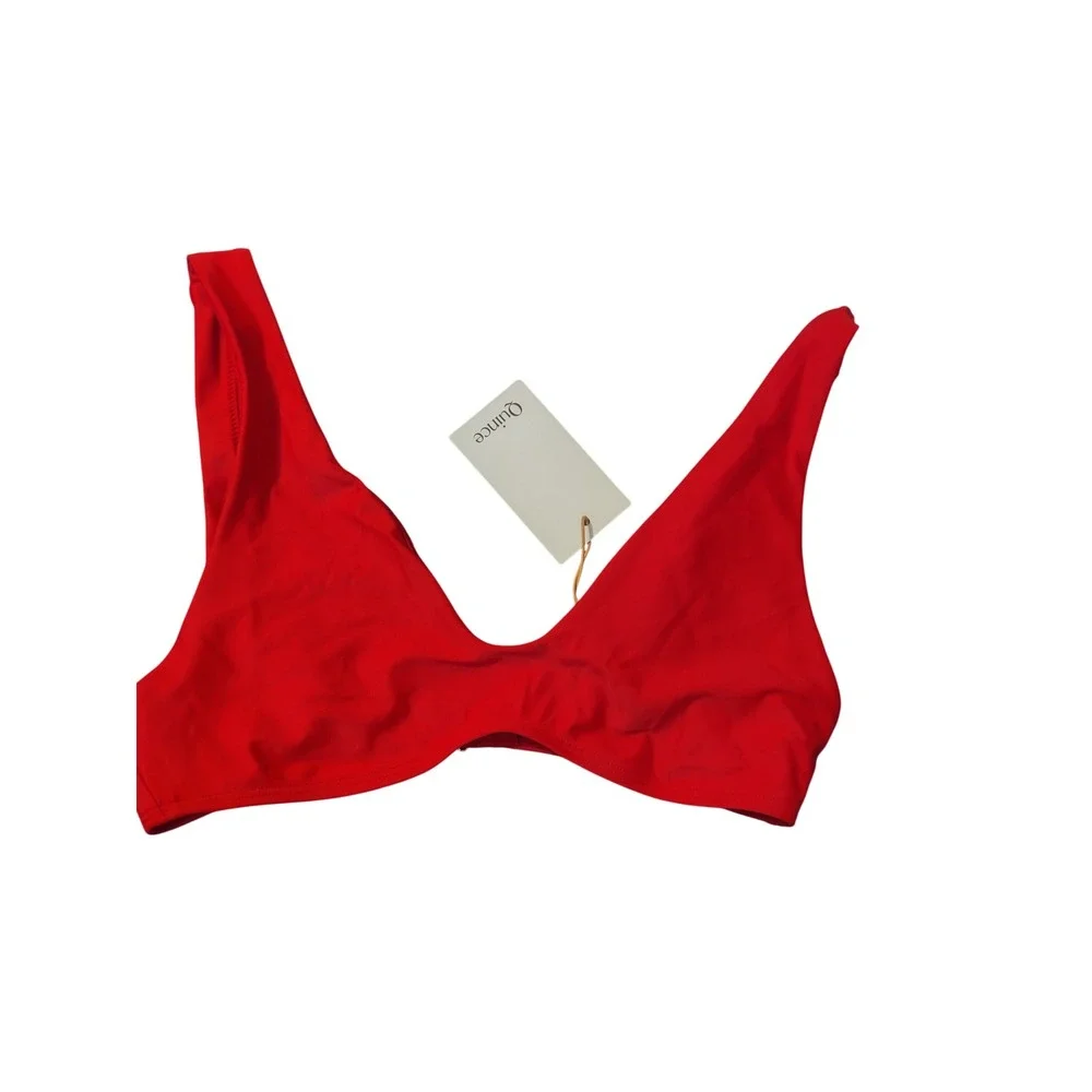 Quince Italian Plunge Bikini Top Cherry Red Sustainable Swimwear Size M NEW